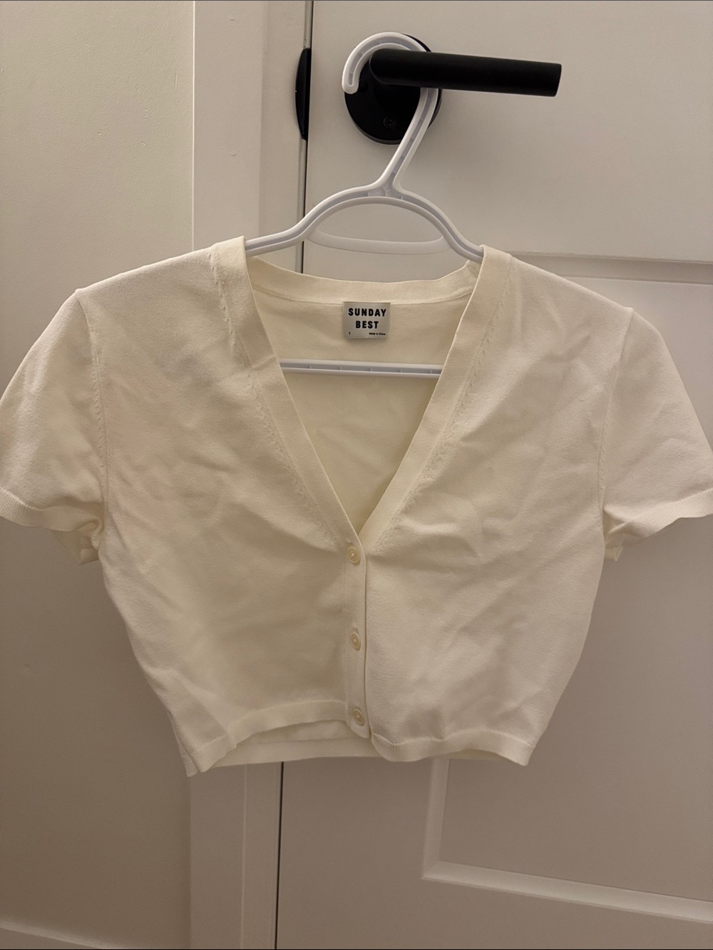 Sunday Best Ivory V-Neck Button Front Crop Top